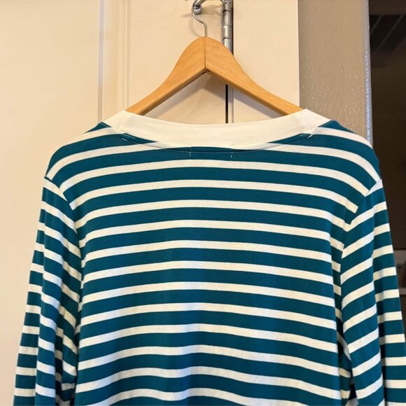Women Striped Long Coldwater Creek‎ Teal and Ivory Cardigan Sweater-Size L (14) - Picture 4 of 8